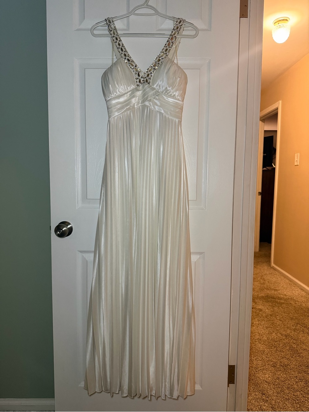 Sequin Hearts Ivory Beaded V-Neck Prom Dress